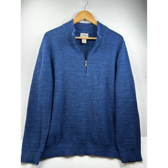 L.L. Bean Sweater Mens Large Organic Cotton Blue Qtr Zip Blue Grandpa Preppy - Picture 2 of 7
